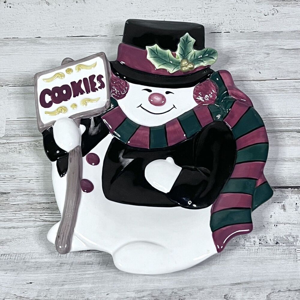 Fitz and Floyd Snowman Cookie Canape Plate Christmas Holidays Winter